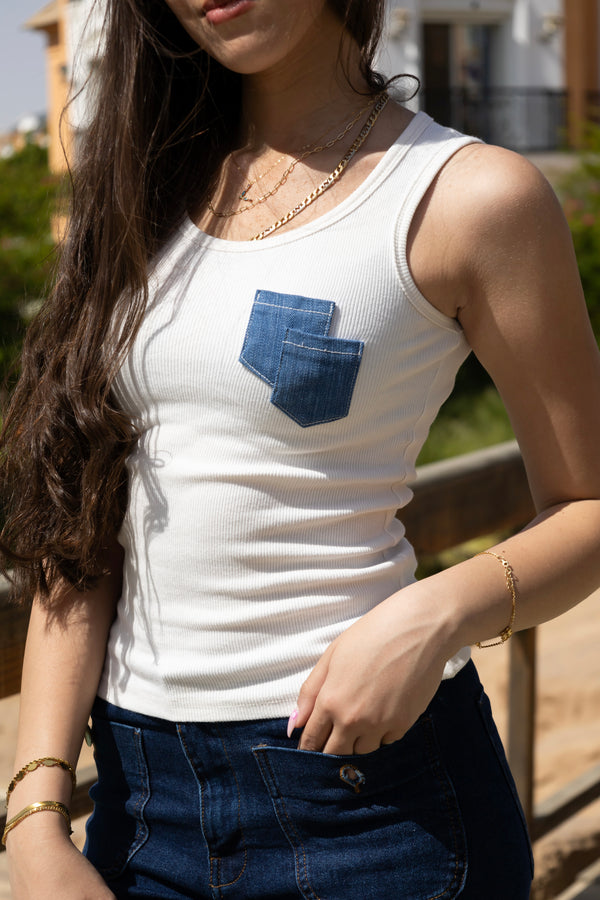 Denim pocket tank top